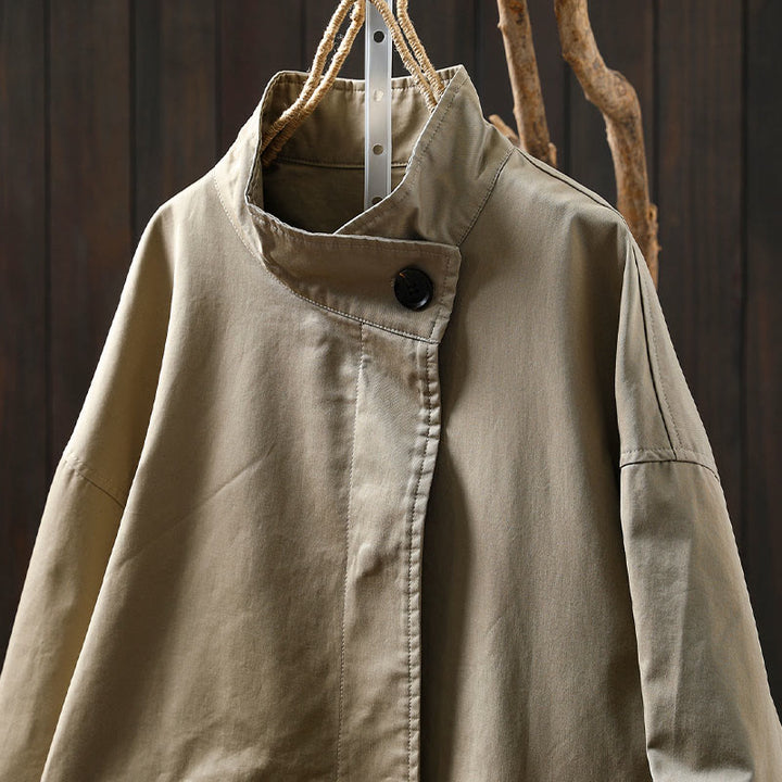 Buddha Stones秋ボタン 長袖 ミドル丈 コットン レディース ジャケット ポケット付き - image 4