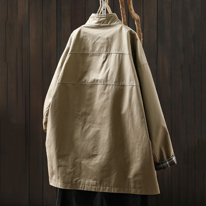 Buddha Stones秋ボタン 長袖 ミドル丈 コットン レディース ジャケット ポケット付き - image 3