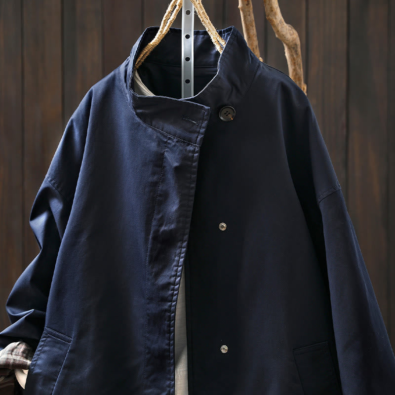 Buddha Stones秋ボタン 長袖 ミドル丈 コットン レディース ジャケット ポケット付き - image 1