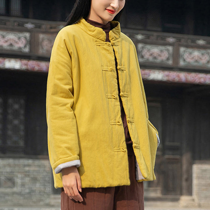 Buddha Stones冬用 無地 フロッグボタン 長袖 コットン レディース サーマルジャケット ポケット付き - image 5