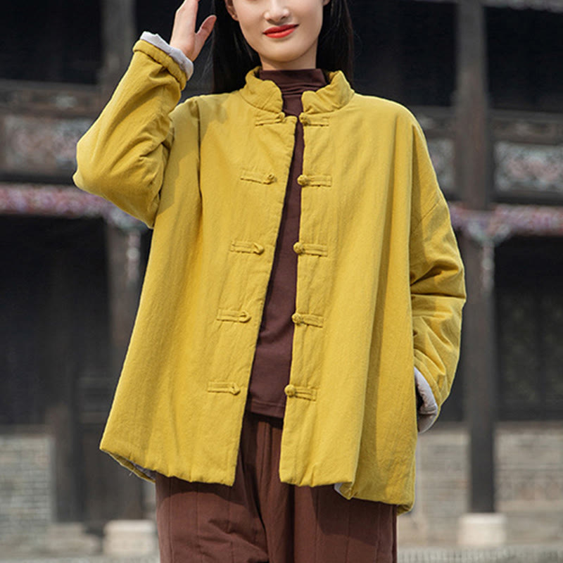 Buddha Stones冬用 無地 フロッグボタン 長袖 コットン レディース サーマルジャケット ポケット付き - image 4