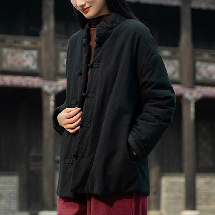 Buddha Stones冬用 無地 フロッグボタン 長袖 コットン レディース サーマルジャケット ポケット付き - image 14