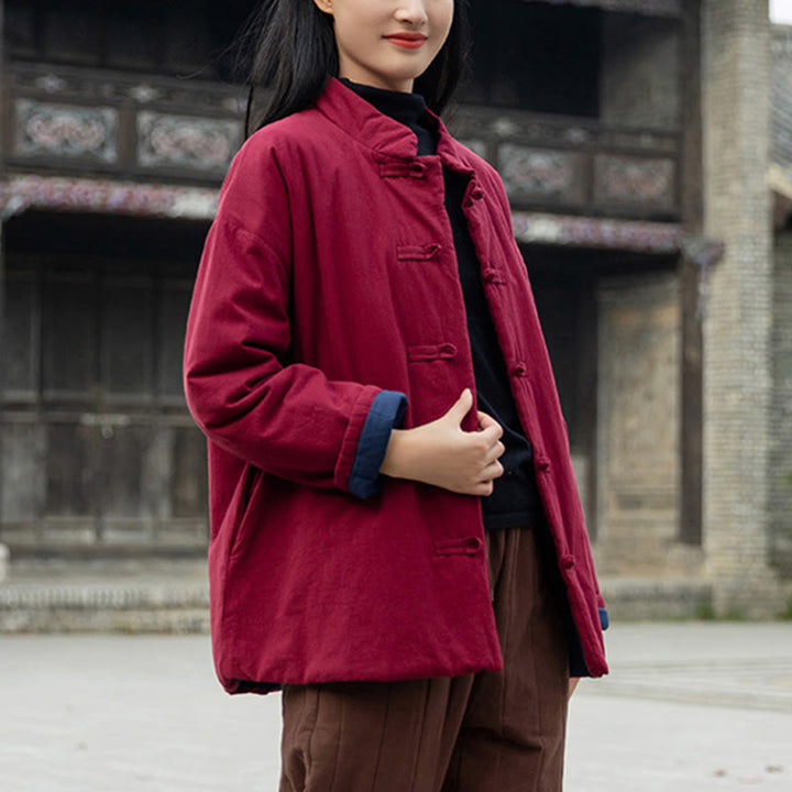 Buddha Stones冬用 無地 フロッグボタン 長袖 コットン レディース サーマルジャケット ポケット付き - image 22