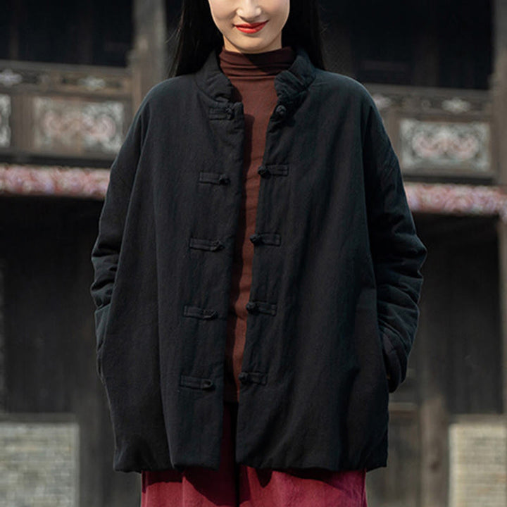 Buddha Stones冬用 無地 フロッグボタン 長袖 コットン レディース サーマルジャケット ポケット付き - image 16