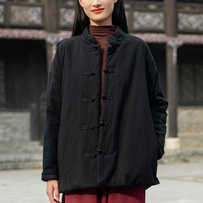 Buddha Stones冬用 無地 フロッグボタン 長袖 コットン レディース サーマルジャケット ポケット付き - image 15