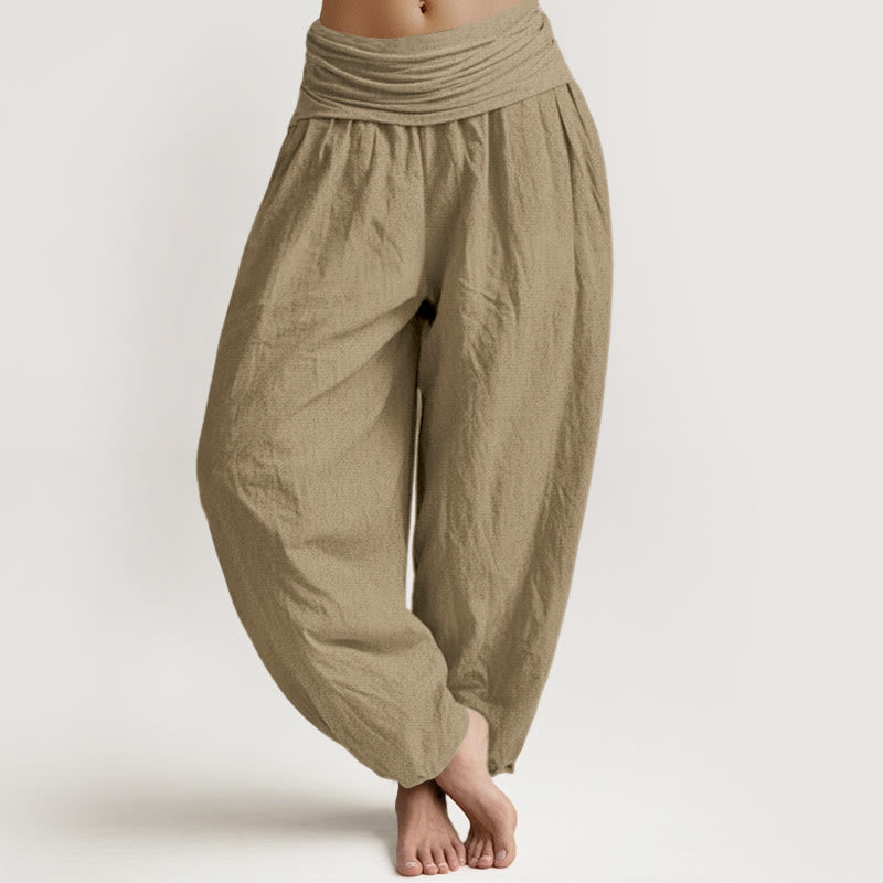 Buddha Stonesコットン タン 無地 レディース 伸縮性ウエスト ハーレムパンツ - タン - US16、 UK/AU20、 EU48 (3XL) - image 0