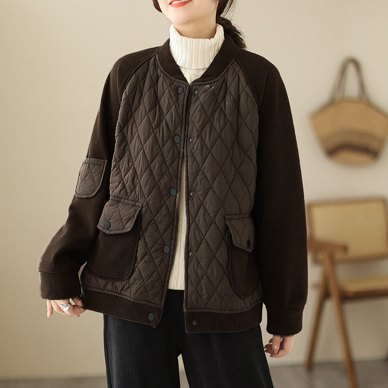 Buddha Stonesダイヤモンド柄レディース長袖厚手ジャケット（ポケット付き） - サドルブラウン - US8-10，UK/AU12-14，EU40-42 (2XL) - image 0