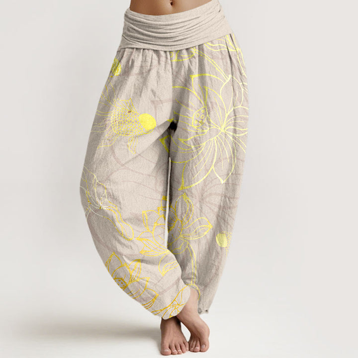 Buddha Stonesコットン ロータス鯉レディース 伸縮性ウエスト ハーレムパンツ - ベージュ - US22、 UK/AU26、 EU54 (6XL) - image 7