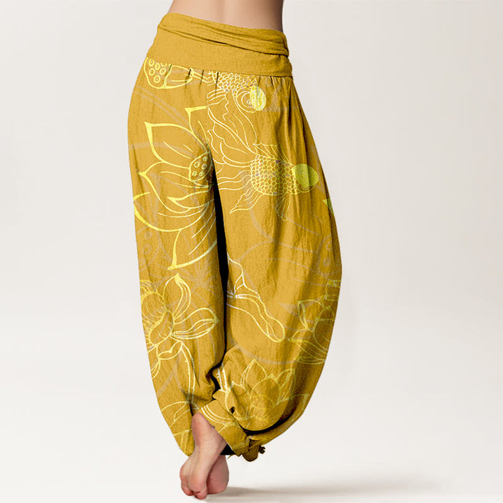 Buddha Stonesコットン ロータス鯉レディース 伸縮性ウエスト ハーレムパンツ - image 12
