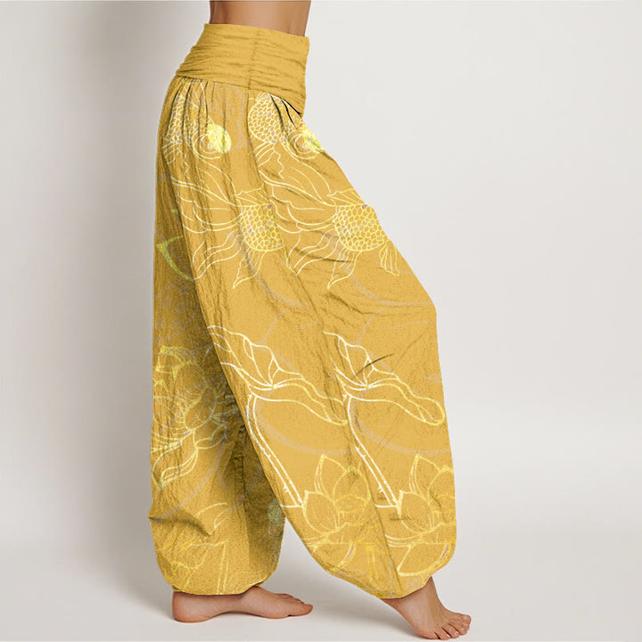 Buddha Stonesコットン ロータス鯉レディース 伸縮性ウエスト ハーレムパンツ - image 11