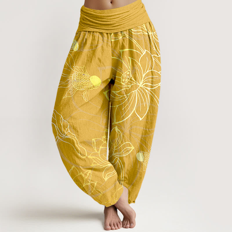 Buddha Stones純綿 蓮の葉 鯉 レディース 伸縮性ウエスト ハーレムパンツ - 金 - US22、 UK/AU26、 EU54 (6XL) - image 11