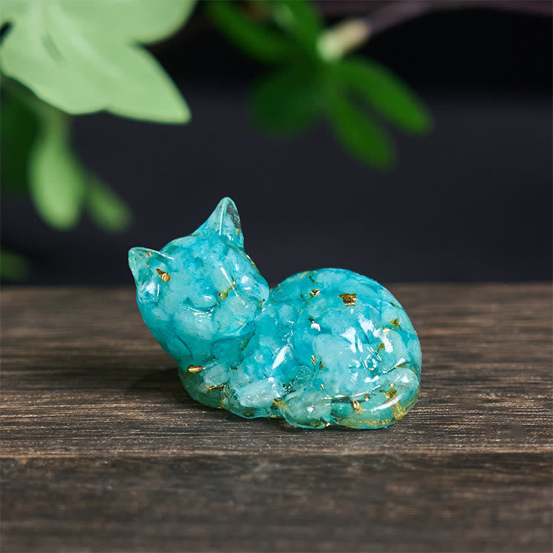 Buddha Stonesクリスタルチップエポキシ樹脂小さな猫ポジティブデコレーション  - アクアマリン（32×43×53mm） - image 16