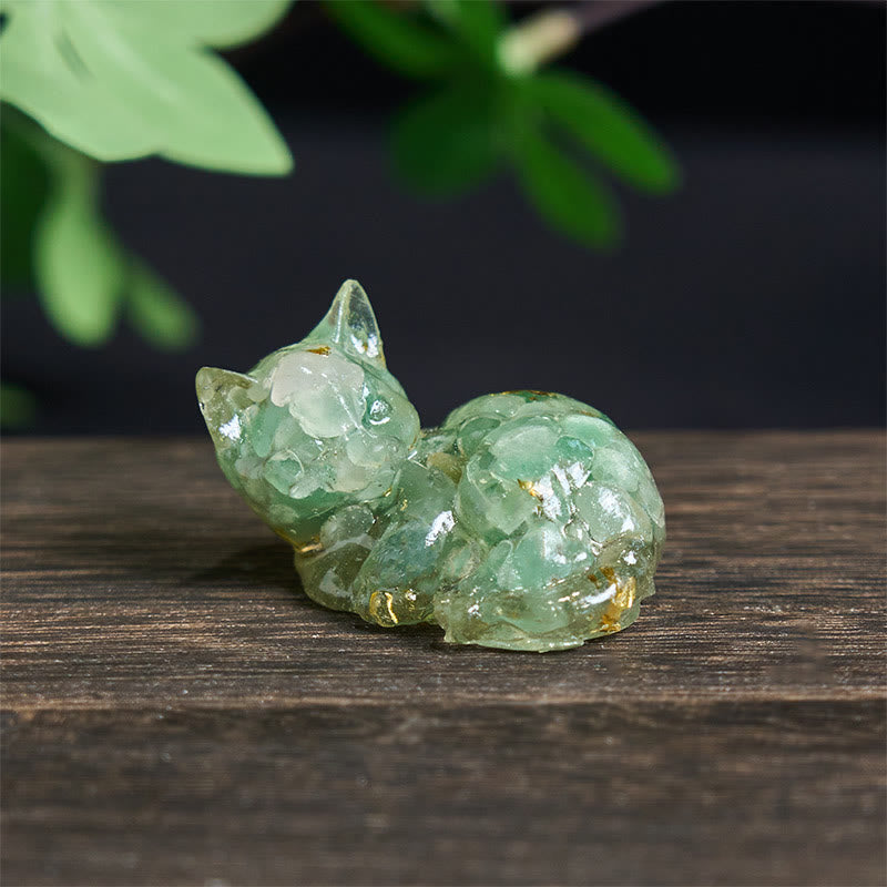 Buddha Stonesクリスタルチップエポキシ樹脂小さな猫ポジティブデコレーション  - グリーンアベンチュリン（32*43*53mm） - image 25