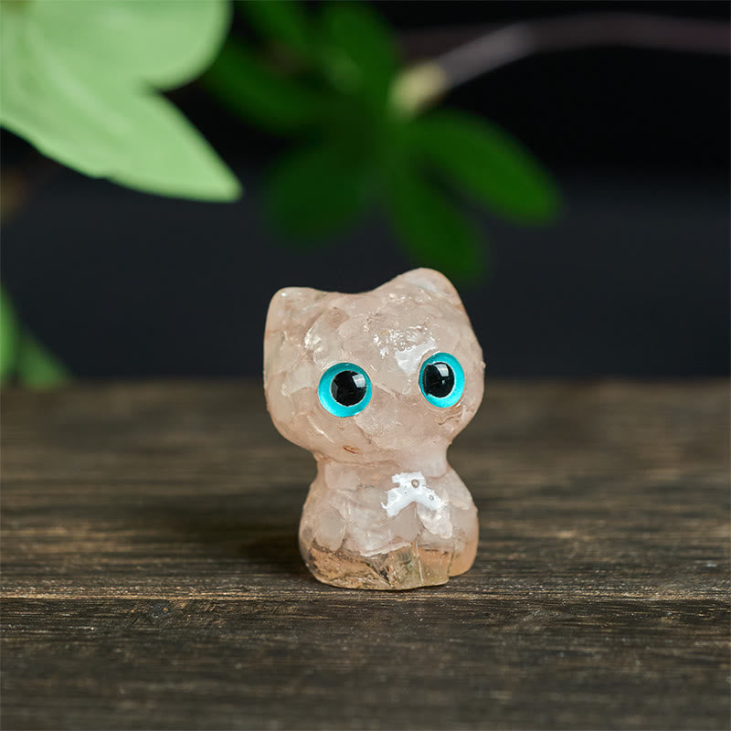Buddha Stones水晶 ドリップ樹脂 小さな猫 浄化 装飾 像 - ピンククリスタル（34×25×22mm） - image 12