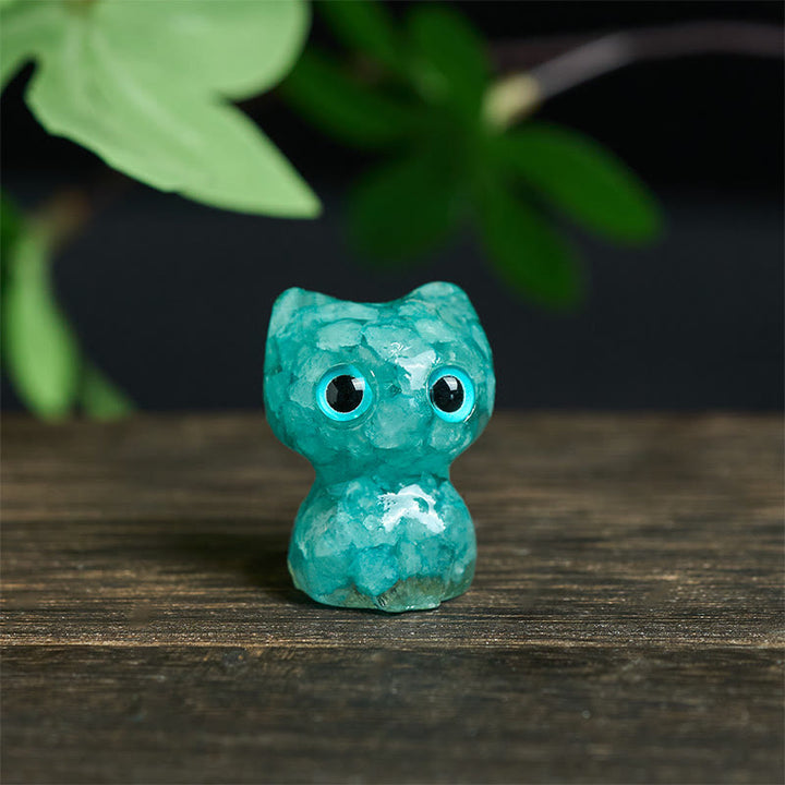 Buddha Stones水晶 ドリップ樹脂 小さな猫 浄化 装飾 像 - アクアマリン（34×25×22mm） - image 15