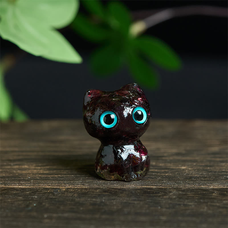 Buddha Stones水晶 ドリップ樹脂 小さな猫 浄化 装飾 像 - ガーネット（34×25×22mm） - image 0