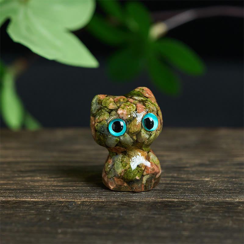 Buddha Stones水晶 ドリップ樹脂 小さな猫 浄化 装飾 像 - ユナカイト（34*25*22mm） - image 21