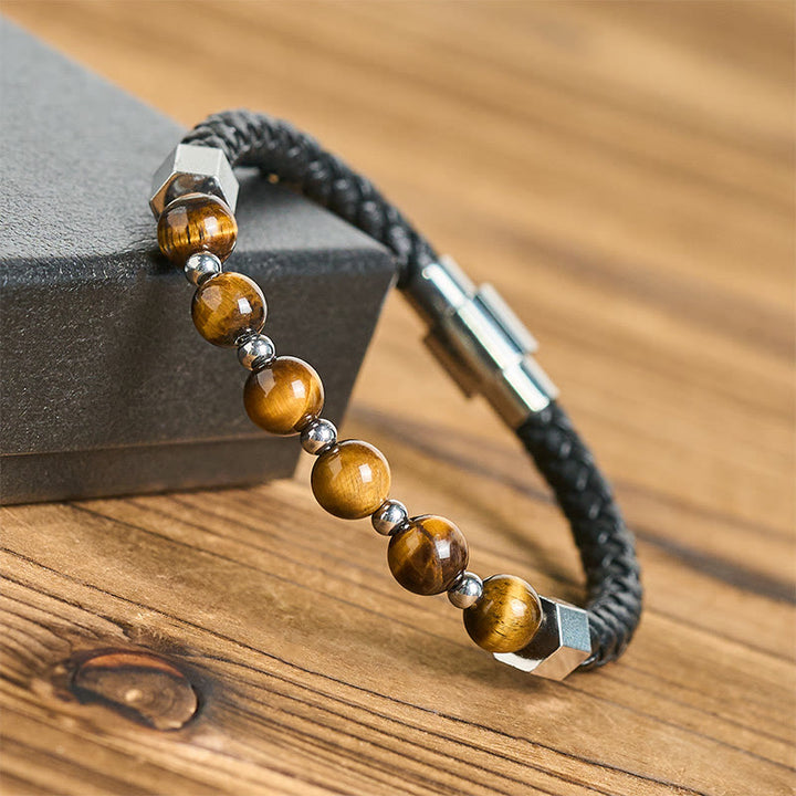 Buddha Stonesタイガーアイ チタンスチール 勇気 バランス レザーブレスレット - image 3