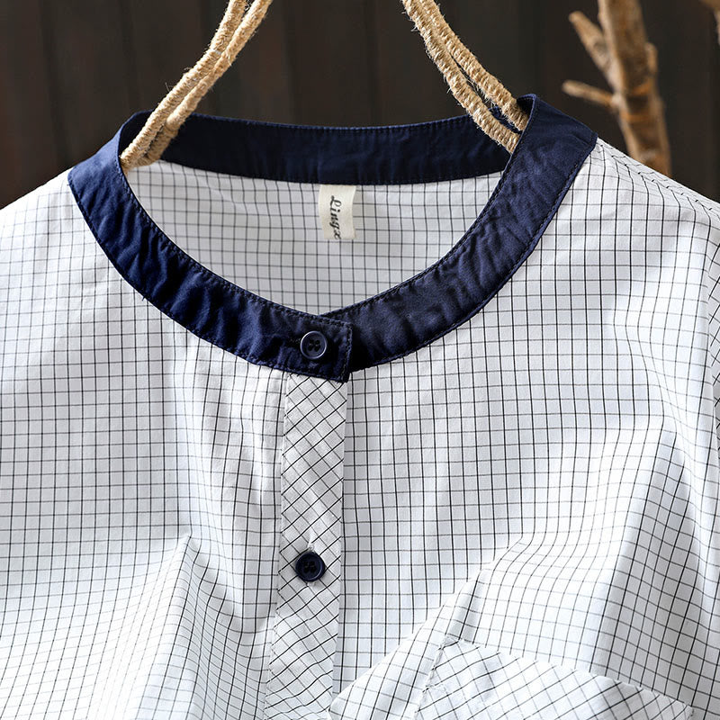 Buddha Stonesチェック柄 コントラストボタンダウン 長袖 レディース コットンシャツ - image 7