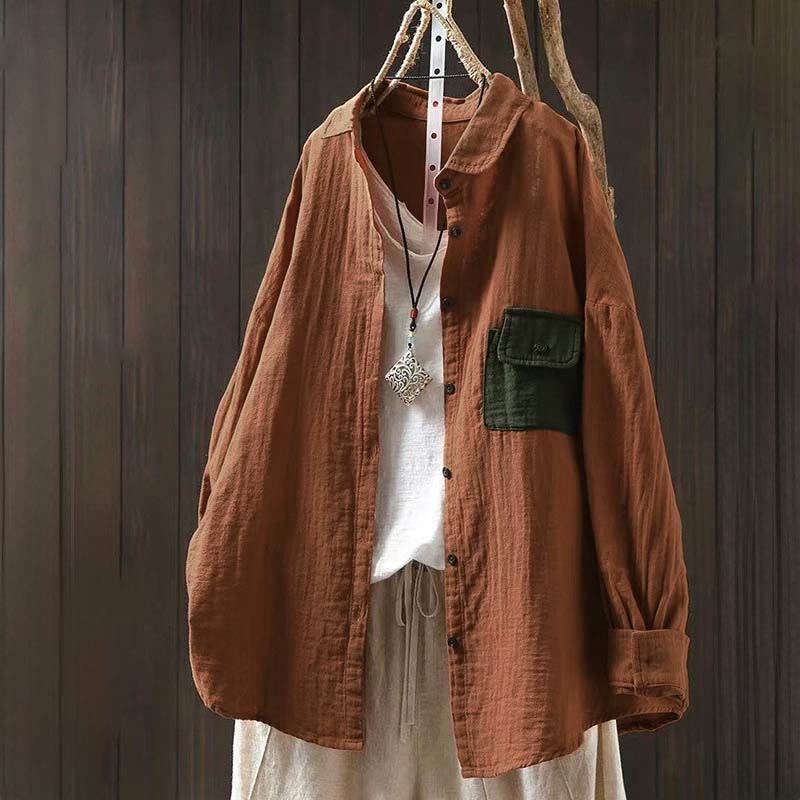 Buddha Stones秋 コントラストポケット ボタンダウン ロングスリーブ レディース コットンシャツ - オレンジ - US4-8/10、 UK/AU8-12/14、 EU36-40/42 (F) - image 14