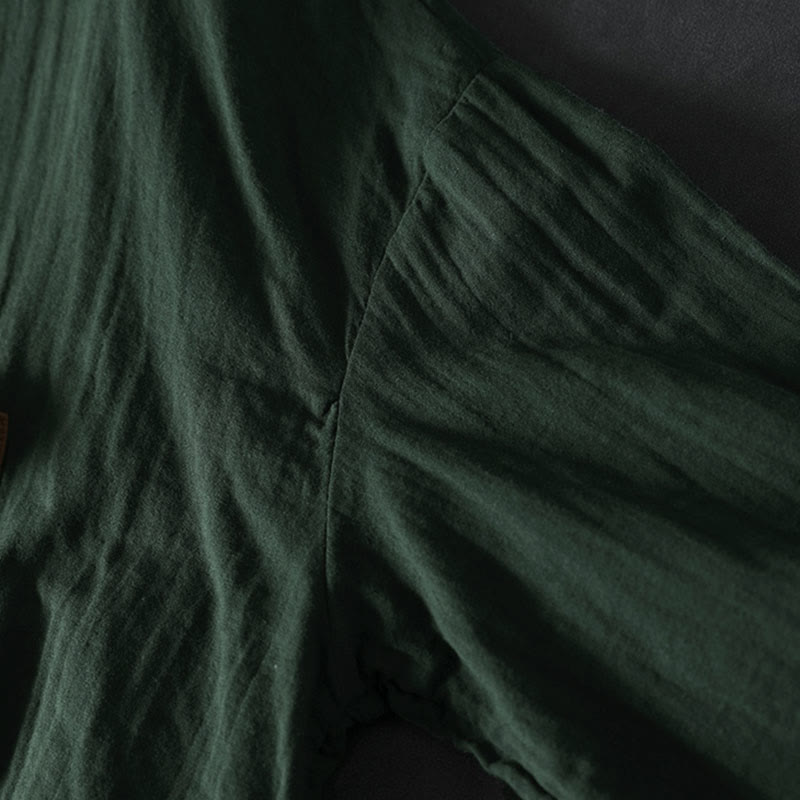 Buddha Stones秋 コントラストポケット ボタンダウン ロングスリーブ レディース コットンシャツ - image 7