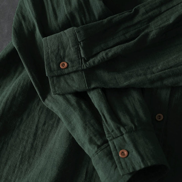 Buddha Stones秋 コントラストポケット ボタンダウン ロングスリーブ レディース コットンシャツ - image 8