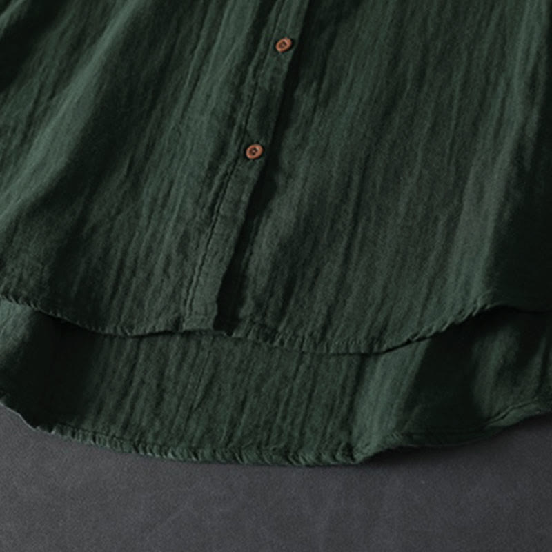 Buddha Stones秋 コントラストポケット ボタンダウン ロングスリーブ レディース コットンシャツ - image 9