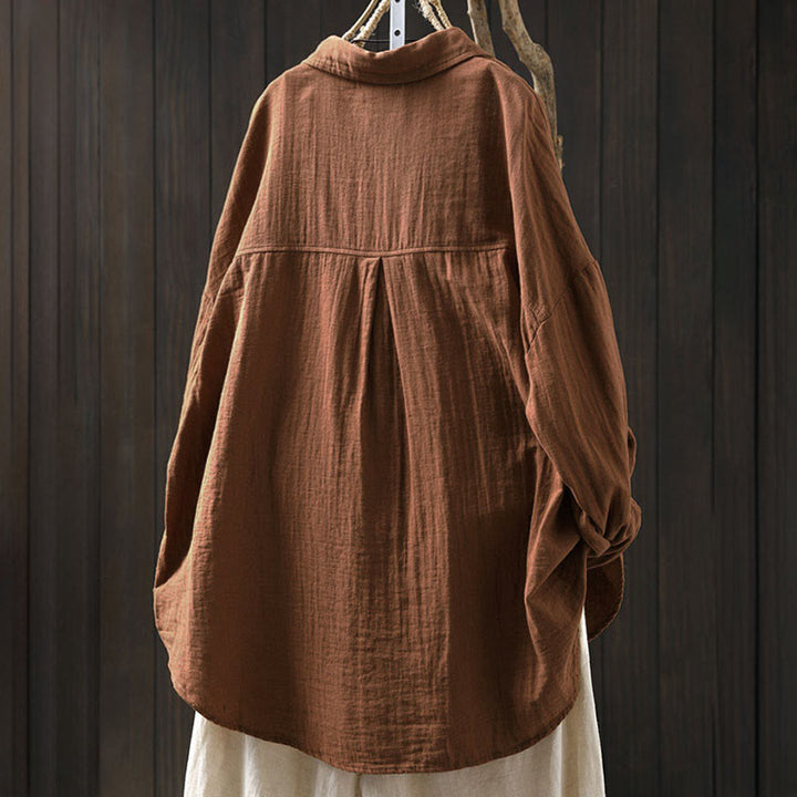 Buddha Stones秋 コントラストポケット ボタンダウン ロングスリーブ レディース コットンシャツ - image 15