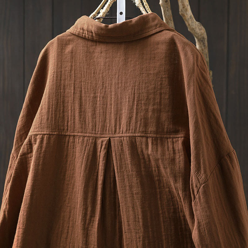 Buddha Stones秋 コントラストポケット ボタンダウン ロングスリーブ レディース コットンシャツ - image 17