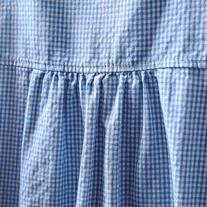 Buddha Stones春の小さめチェック柄ボタンダウンロングスリーブレディースコットンシャツ - image 5