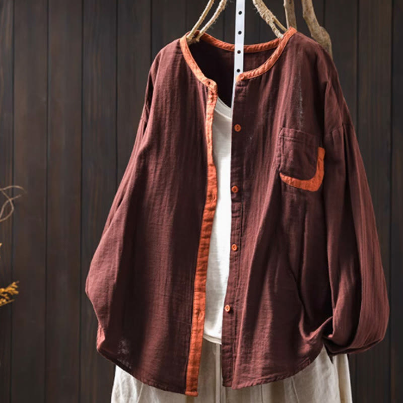 Buddha Stones春 コントラストボタンダウン ロングスリーブ レディース コットンシャツ - ペルー - US4-6、 UK/AU8-10、 EU36-38 (F) - image 16