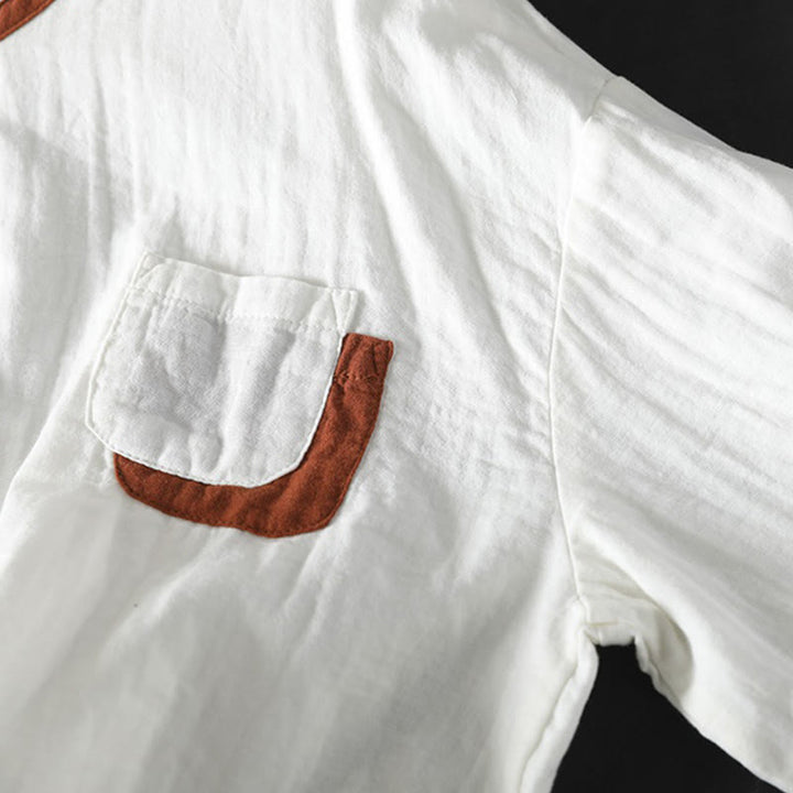 Buddha Stones春 コントラストボタンダウン ロングスリーブ レディース コットンシャツ - image 8