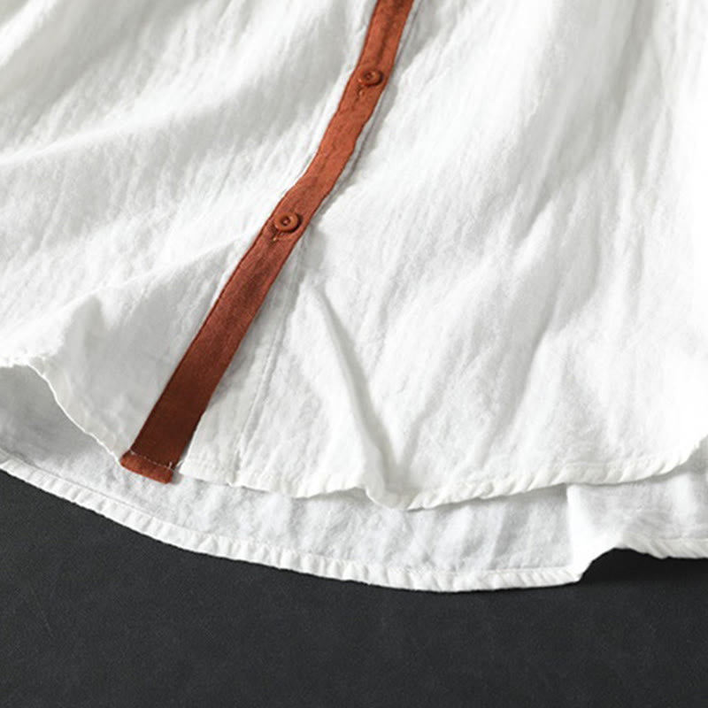 Buddha Stones春 コントラストボタンダウン ロングスリーブ レディース コットンシャツ - image 10