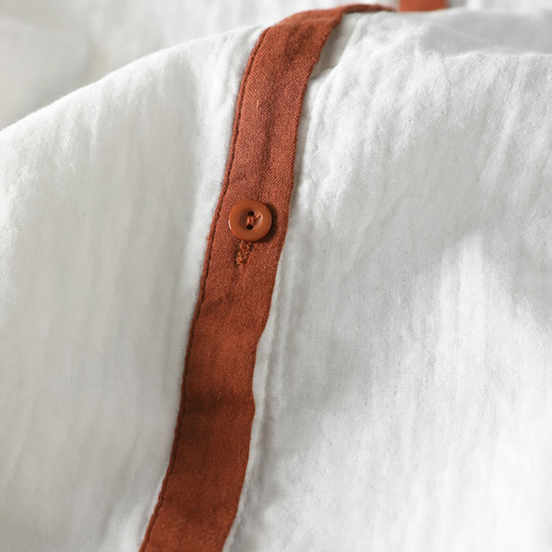 Buddha Stones春 コントラストボタンダウン ロングスリーブ レディース コットンシャツ - image 9