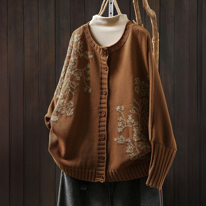 Buddha Stonesフローラルボタンコットンレディースロングバットウィングスリーブニットカーディガン - ペルー - US4-6、 UK/AU8-10、 EU36-38 (F) - image 2