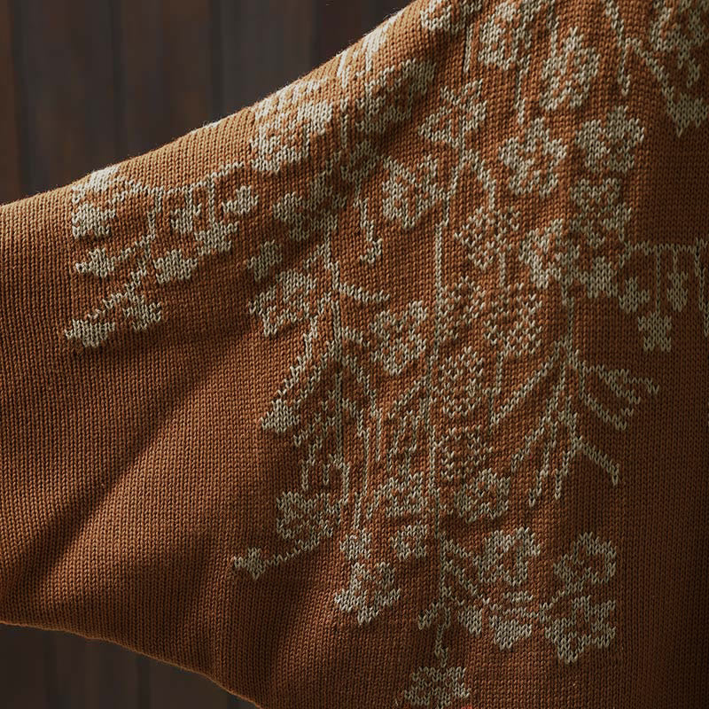 Buddha Stonesフローラルボタンコットンレディースロングバットウィングスリーブニットカーディガン - image 11