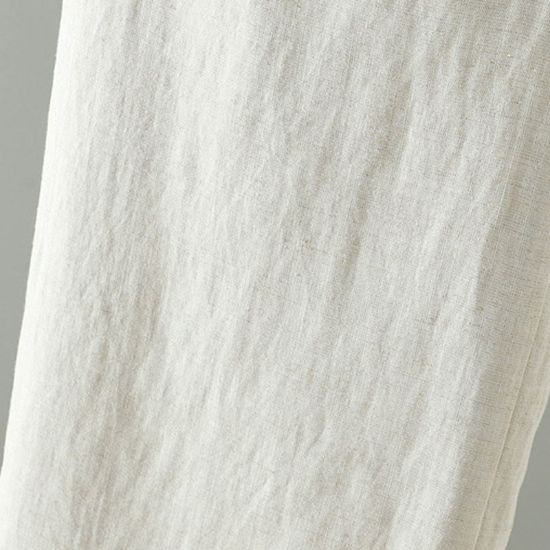 Buddha Stones冬用 コントラストドローストリング コットンリネン レディース ワイドレッグパンツ ポケット付き - image 13