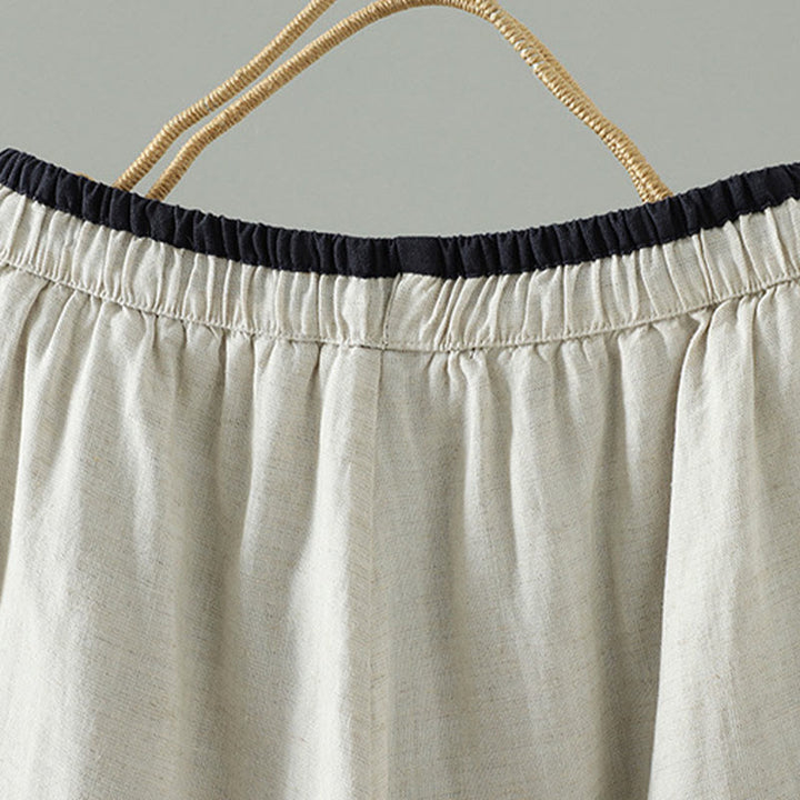 Buddha Stones冬用 コントラストドローストリング コットンリネン レディース ワイドレッグパンツ ポケット付き - image 9