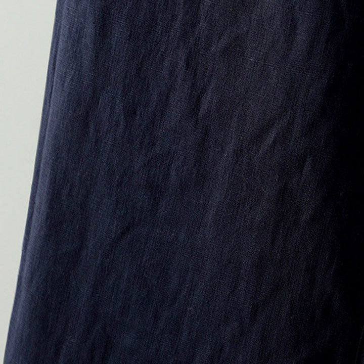 Buddha Stones冬用 コントラストドローストリング コットンリネン レディース ワイドレッグパンツ ポケット付き - image 4