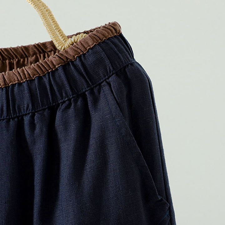 Buddha Stones冬用 コントラストドローストリング コットンリネン レディース ワイドレッグパンツ ポケット付き - image 3