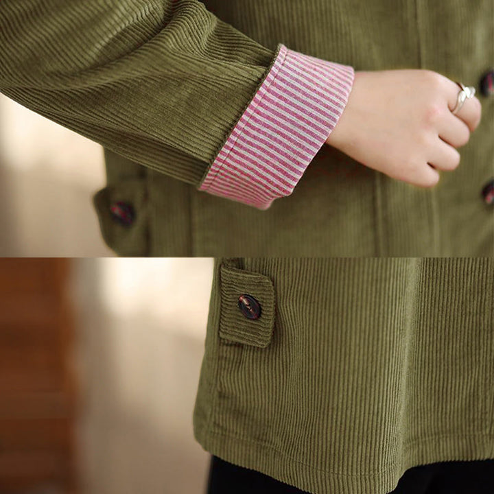 Buddha Stonesボタンデザインコーデュロイ長袖レディースジャケット（ポケット付き） - image 16