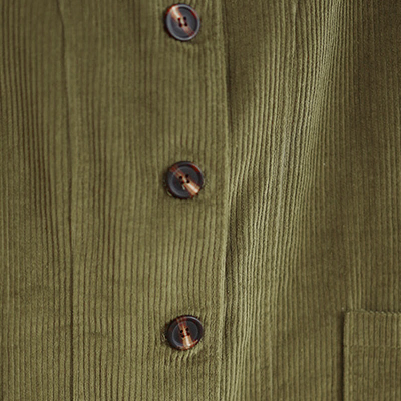 Buddha Stonesボタンデザインコーデュロイ長袖レディースジャケット（ポケット付き） - image 15