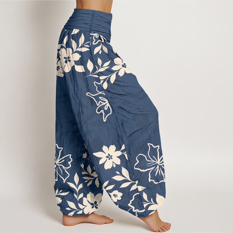 Buddha Stonesコットン レトロ シンプル 花 葉柄 レディース 伸縮性ウエスト ハーレムパンツ - image 2