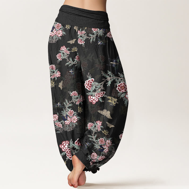Buddha Stonesコットン花葉蝶柄レディース伸縮性ウエストハーレムパンツ - image 1