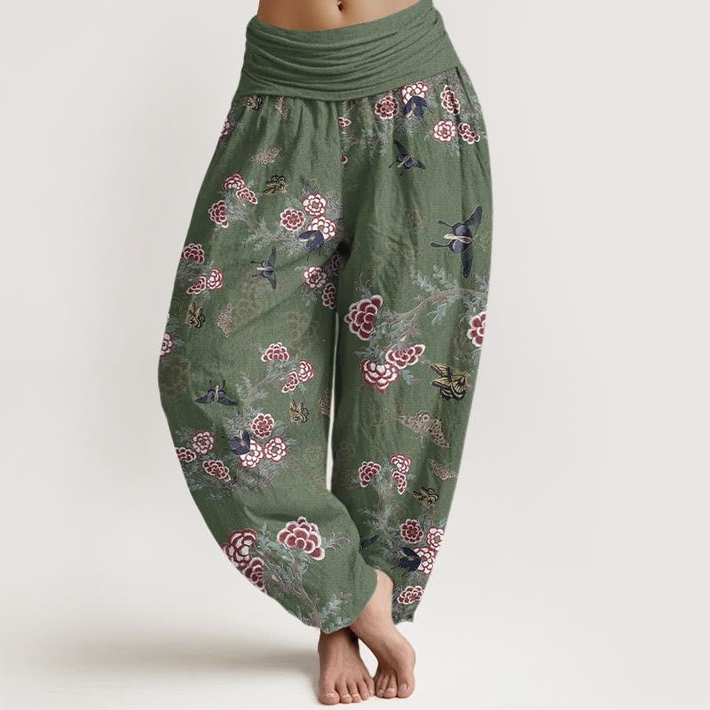 Buddha Stonesコットン花葉蝶柄レディース伸縮性ウエストハーレムパンツ - シーグリーン - US16、 UK/AU20、 EU48 (3XL) - image 5