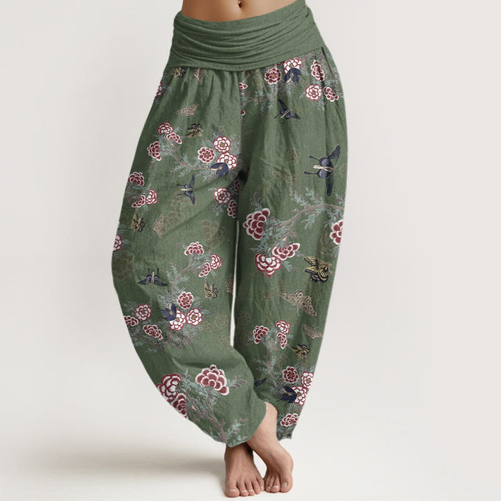 Buddha Stonesコットン花葉蝶柄レディース伸縮性ウエストハーレムパンツ - シーグリーン - US16、 UK/AU20、 EU48 (3XL) - image 5