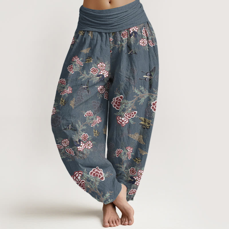 Buddha Stonesコットン花葉蝶柄レディース伸縮性ウエストハーレムパンツ - ダークスレートブルー - US16、 UK/AU20、 EU48 (3XL) - image 8