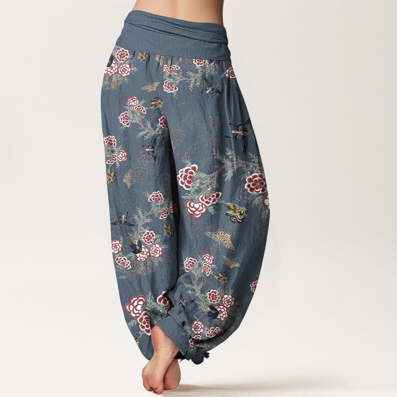 Buddha Stonesコットン花葉蝶柄レディース伸縮性ウエストハーレムパンツ - image 9