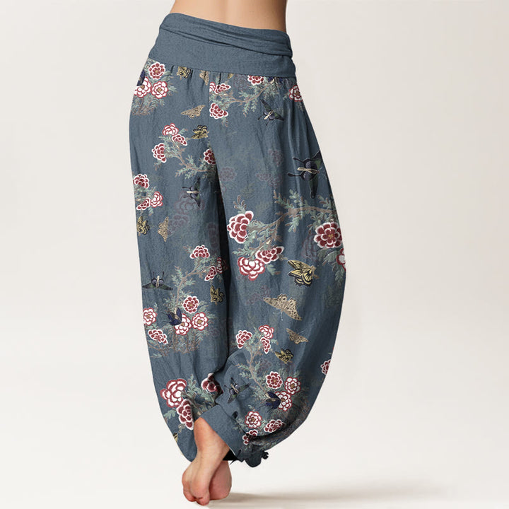 Buddha Stonesコットン花葉蝶柄レディース伸縮性ウエストハーレムパンツ - image 9