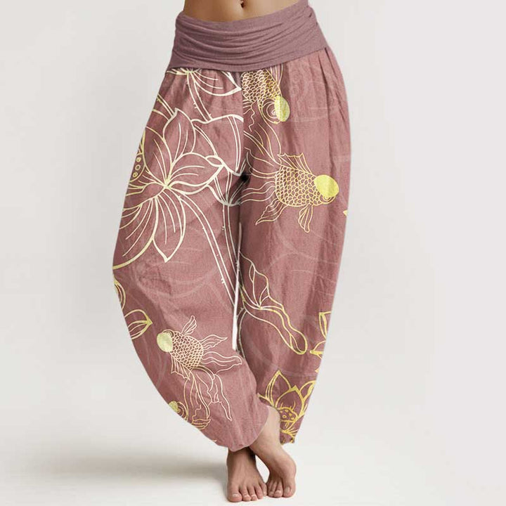 Buddha Stonesコットン ロータス鯉レディース 伸縮性ウエスト ハーレムパンツ - 淡い紫がかった赤 - US22、 UK/AU26、 EU54 (6XL) - image 13